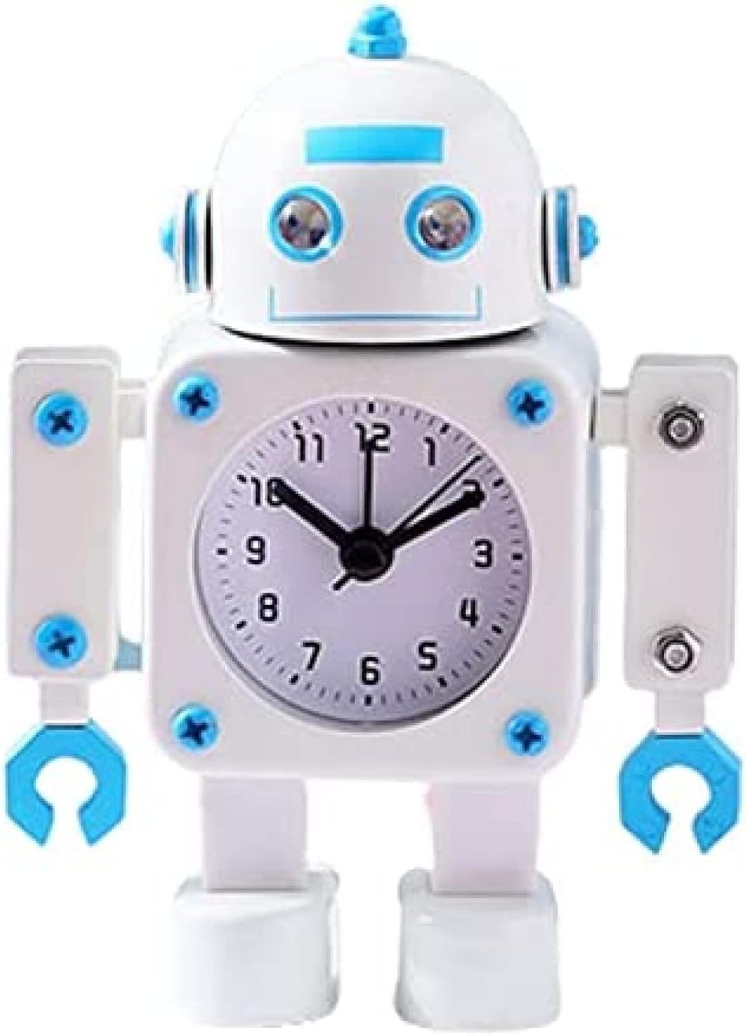 Budziki Dla Dzieci W Kształcie Robota, Budzik Robot, Budzik Ze Stali Nierdzewnej Z Migającymi Oczami I Obrotowym Ramieniem, Prezent Dla Dzieci, White
