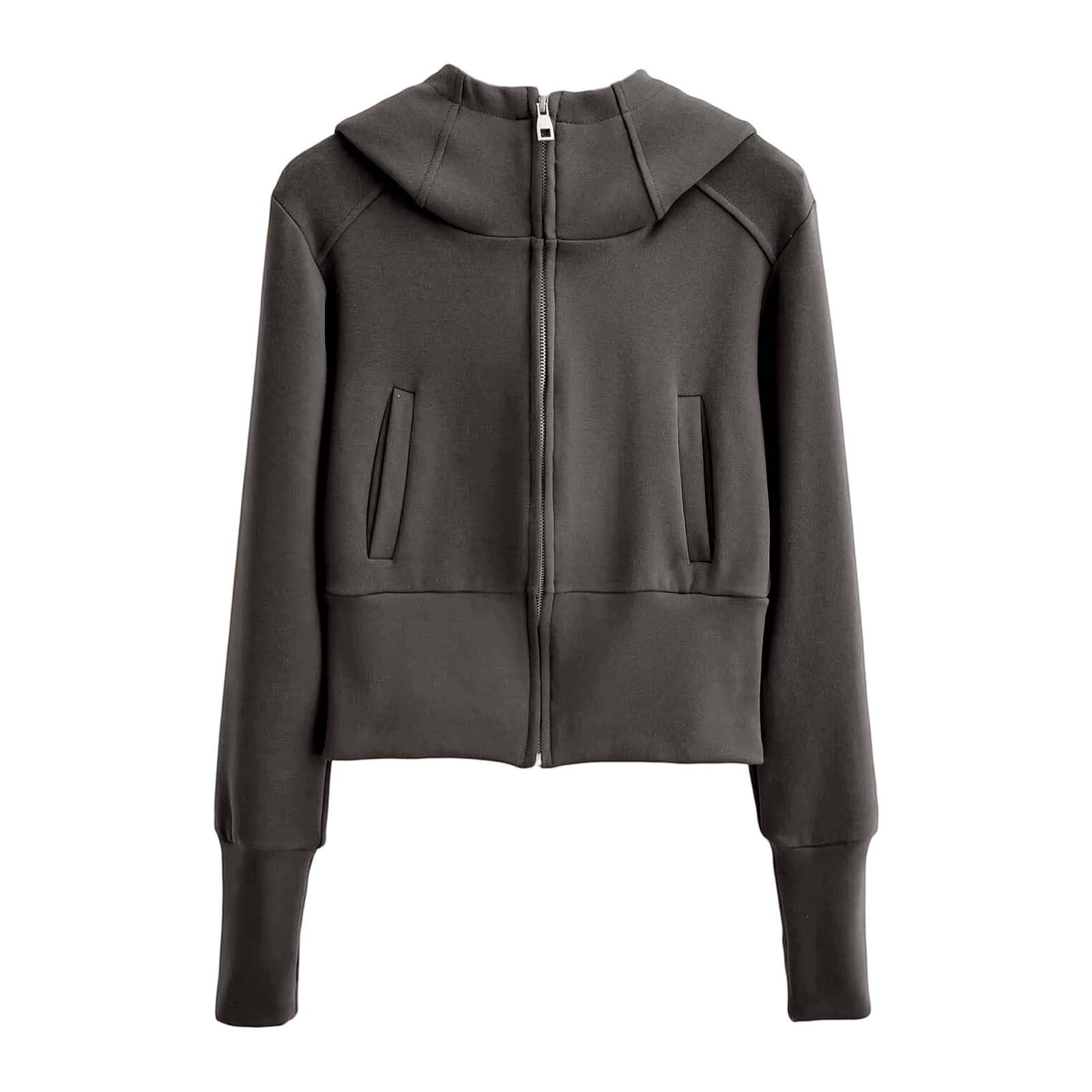 Chaqueta con Capucha y Cremallera de Color Liso con Cuello Alto para otoño e Invierno, Sudadera Ajustada