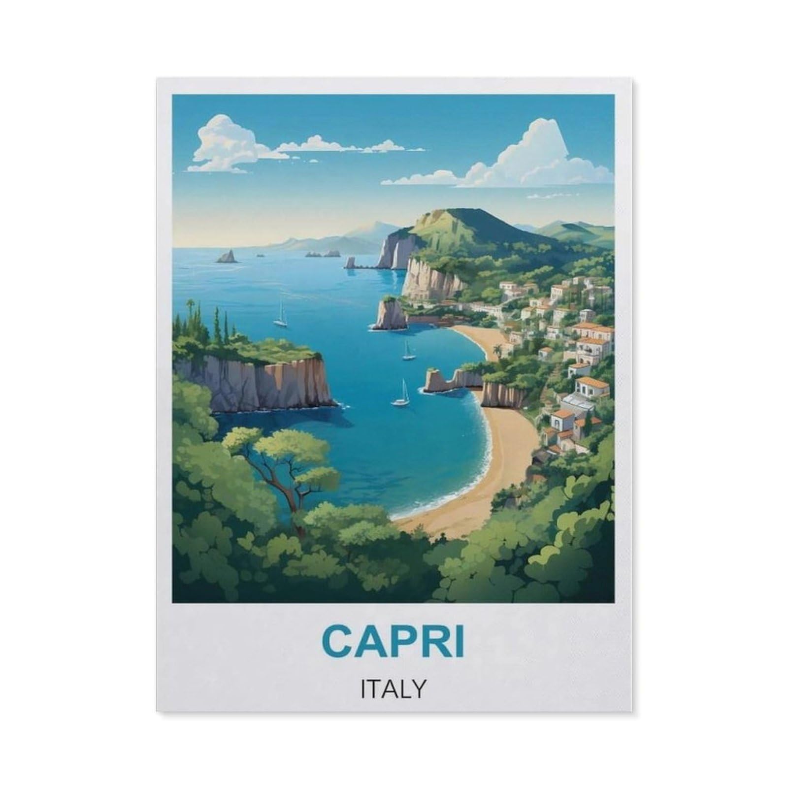 BEAYODKP Capri Italy Vintage Travel Poster，5D DIY Diamond Painting Full Round Drill Diamond Embroidery Cross Stitch Rhinestone Mosaic Paintings Art（40 x 50 cm/15.74 x 19.68 inches）-CC2