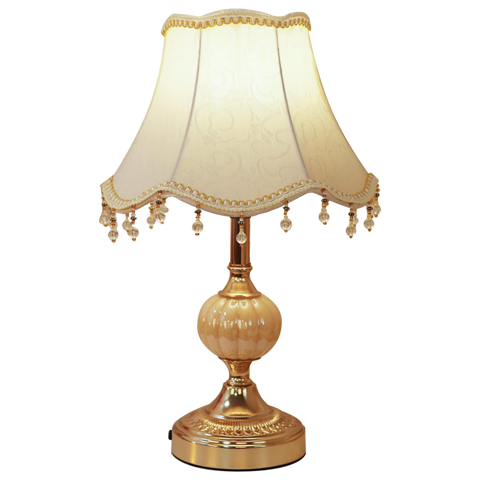 NHPJFDC White Table Lamp Traditional Table Lamp Fabric Drum Shade and Gold Base American Decor Classic Bedside Desk Nightstand Lamp for Bedroom Living Room