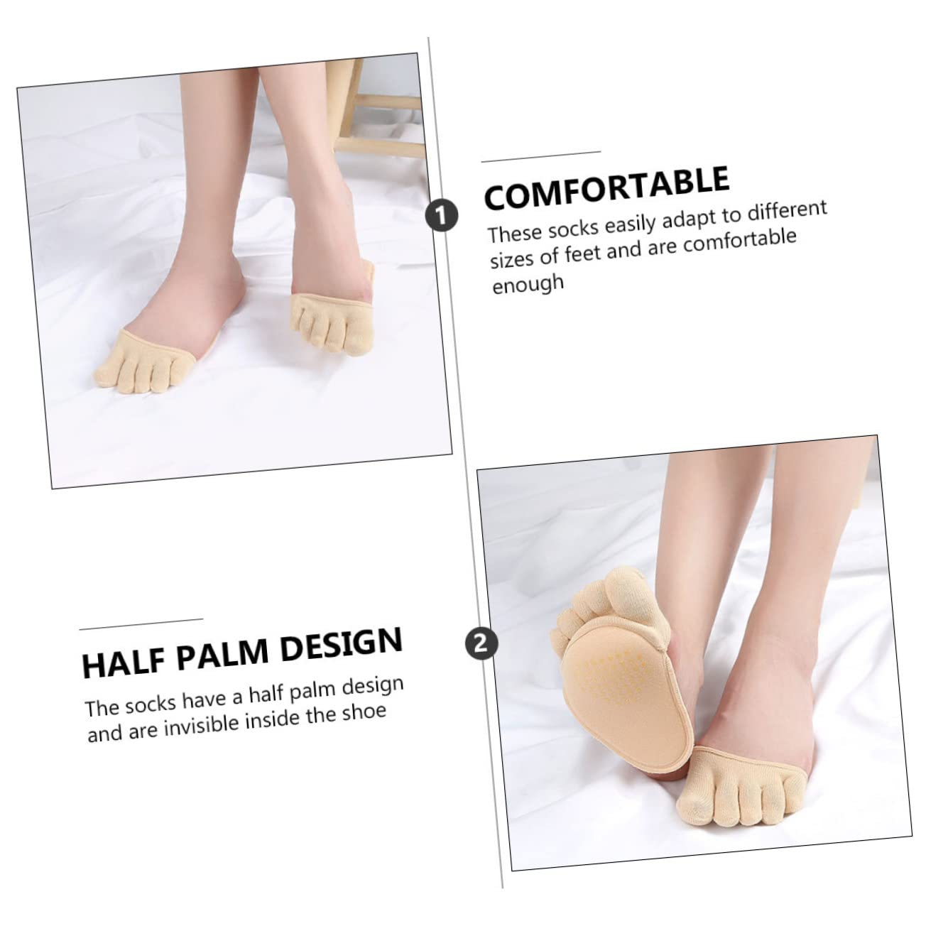 WOFASHPURET 1pair Invisible Half Palm Socks for Women Non-skid Forefoot Socks Breathable Five Finger Design Comfortable Support for All Shoe Types -wear and Dirt Resistant