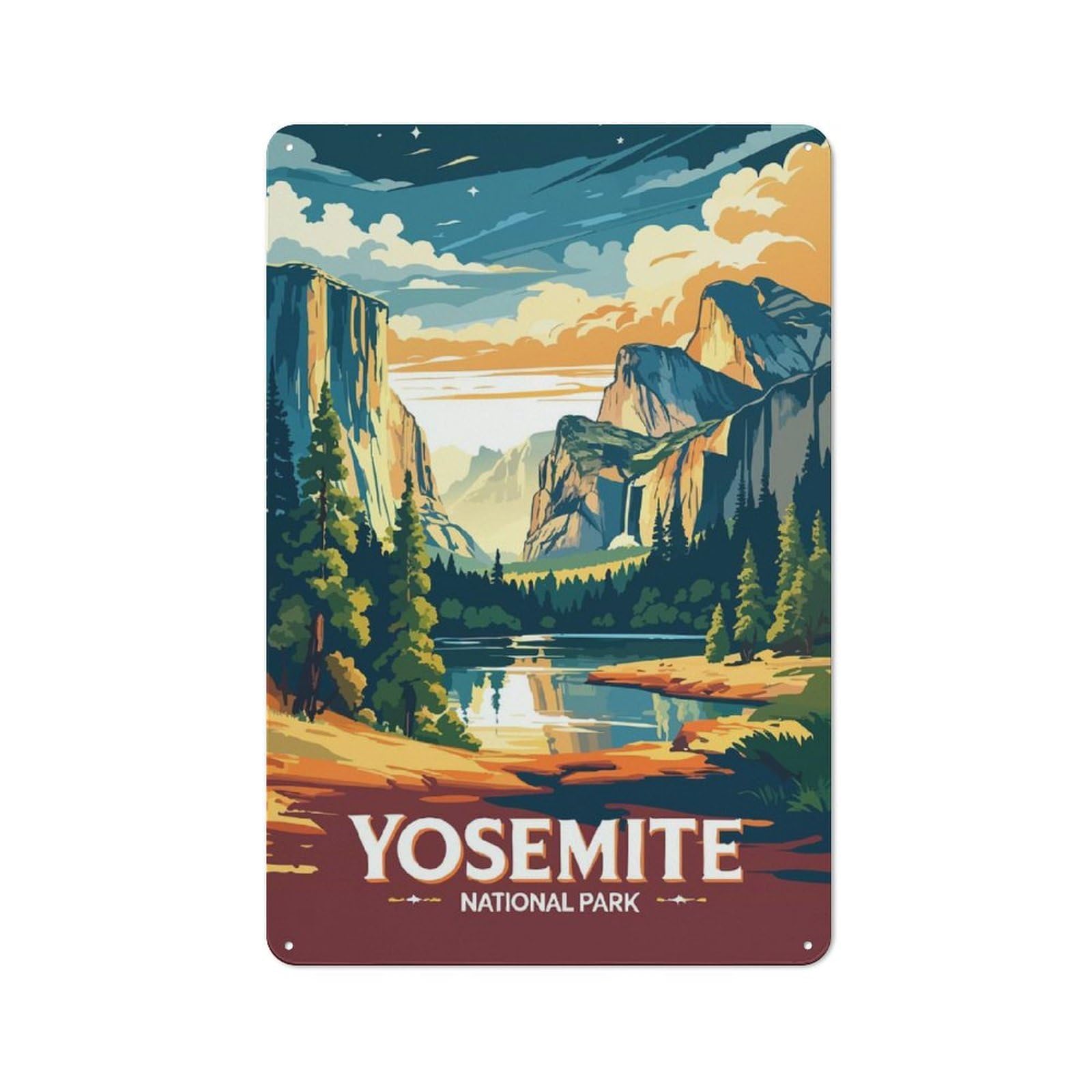 Junmoney Style-6 Metal Plaque 30X20cm With Yosemite National Park Landscape For Pub Or Café, Vintage Decor, For Metal Sign Collectors, For Vintage Wall Decor Fans