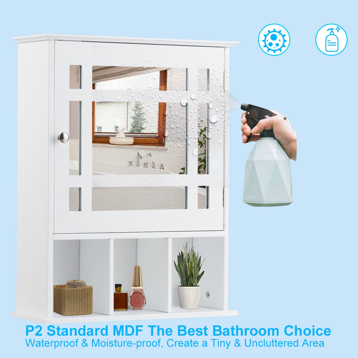 LIFEZEAL Armoire Murale de Salle de Bain avec Miroir, Placard de Rangement Toilettes avec Étagère Réglable, Armoire de Toilette à 3 Niveaux, 50 x 16 x 61 cm (Blanc)