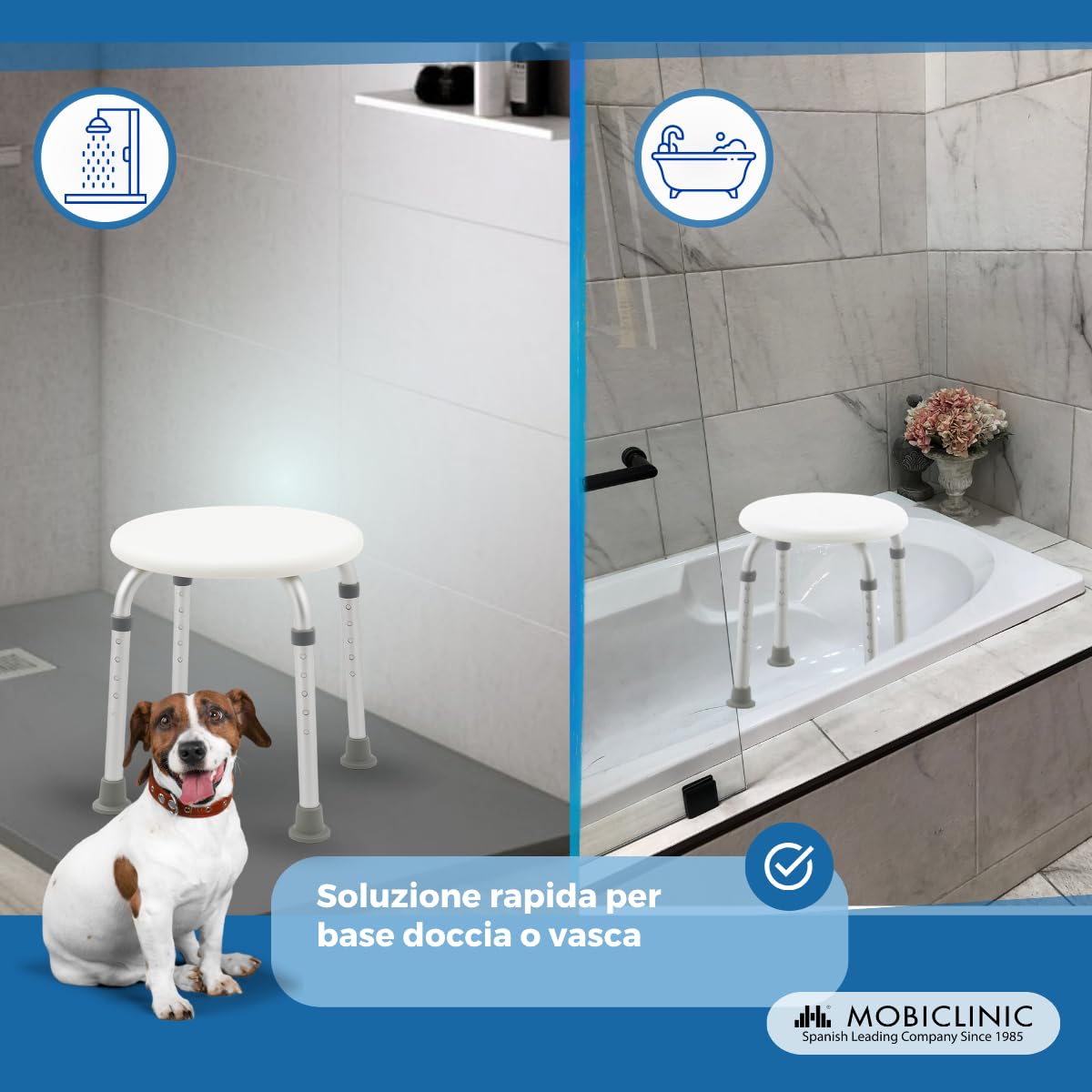 Mobiclinic®, Sgabello da Doccia, Da Bagno, Alluminio e PVC, Altezza Regolabile, Faro, Piedini Antiscivolo, Leggero, fino a 100 kg, per Persone Anziane, Mobilità Ridotta