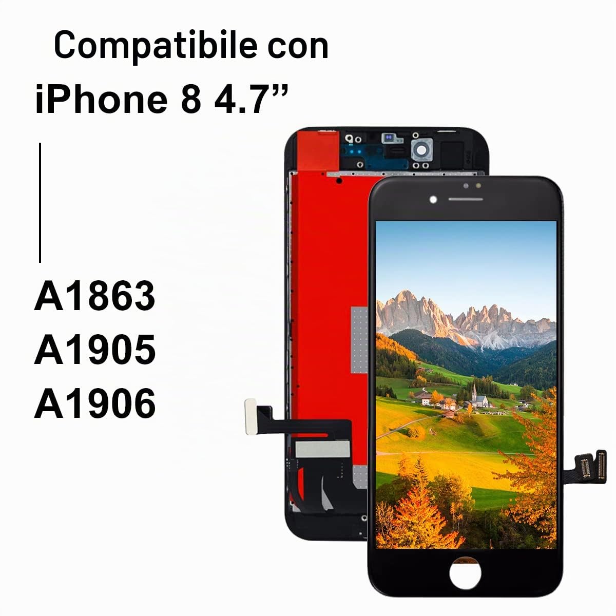 Dinow Display per iPhone 8/SE 2020 Schermo 4.7'' (Nero) Full HD Schermo per iPhone 8G, LCD 3D Touch Display di Vetro+Kit di Attrezzi per Il Modello A2275, A2296, A2298,A1905,A1863,A1906