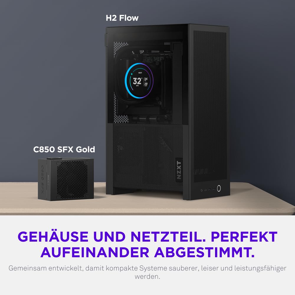 NZXT H2 Flow – Mini-ITX 20,7L High-Airflow PC-Gehäuse – Inkl. 2 x 120-mm-Lüfter Oben & PCIe 5.0-Riser Cable– 331-mm-Grafikkarte – 280-mm-Radiator – Schwarz