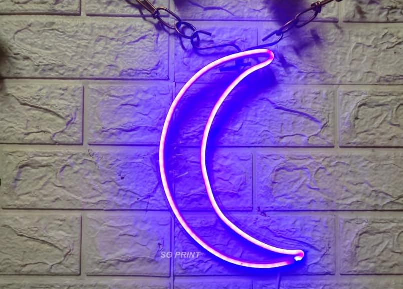 LUXURY SIGN INDIA Moon Neon Sign/Light Neon LED Light, Decorative Light for Room, Glass Tube Lights Sign for Bedroom, Party and Bar (PURPLE)12X6 inch-image-26