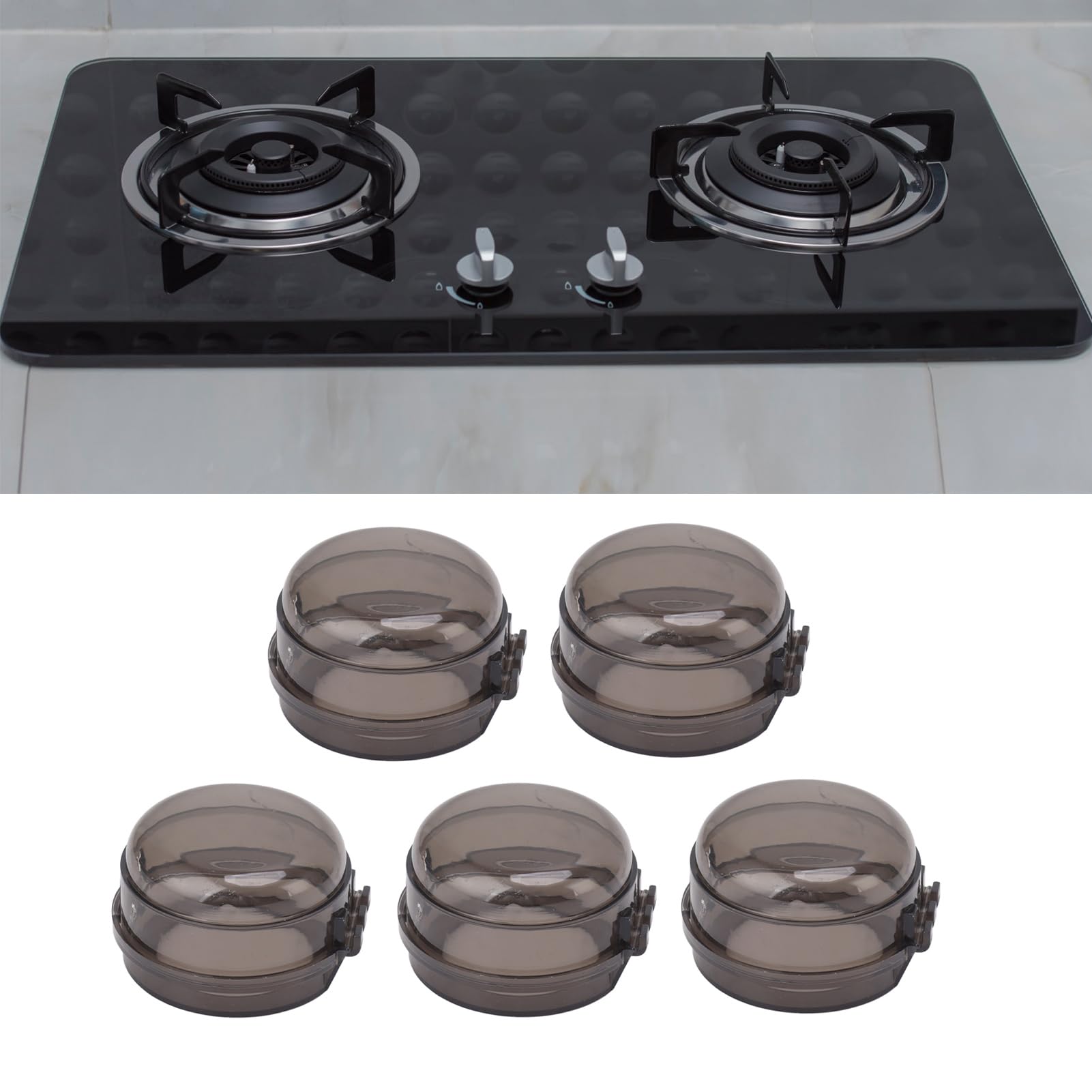 5 Pack Stove Knob Covers for Child Safety, Gas Knob Covers, Child Gas Stove Knob Covers with Adhesive, Oven Knob Covers (Transparent Black)
