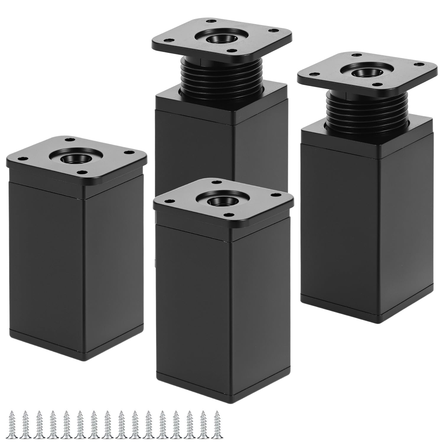 QWORK® 4-piece set adjustable furniture leg, square 40x40x80mm, 10mm adjustable, aluminum, incl. mounting plate — image 1