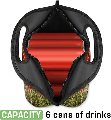 Miniatura 5 de Bolsa de almuerzo de neopreno con diseño de flor de amapola roja, suave, lavable, reutilizable, aislada, ligera, para preparación de comidas, para