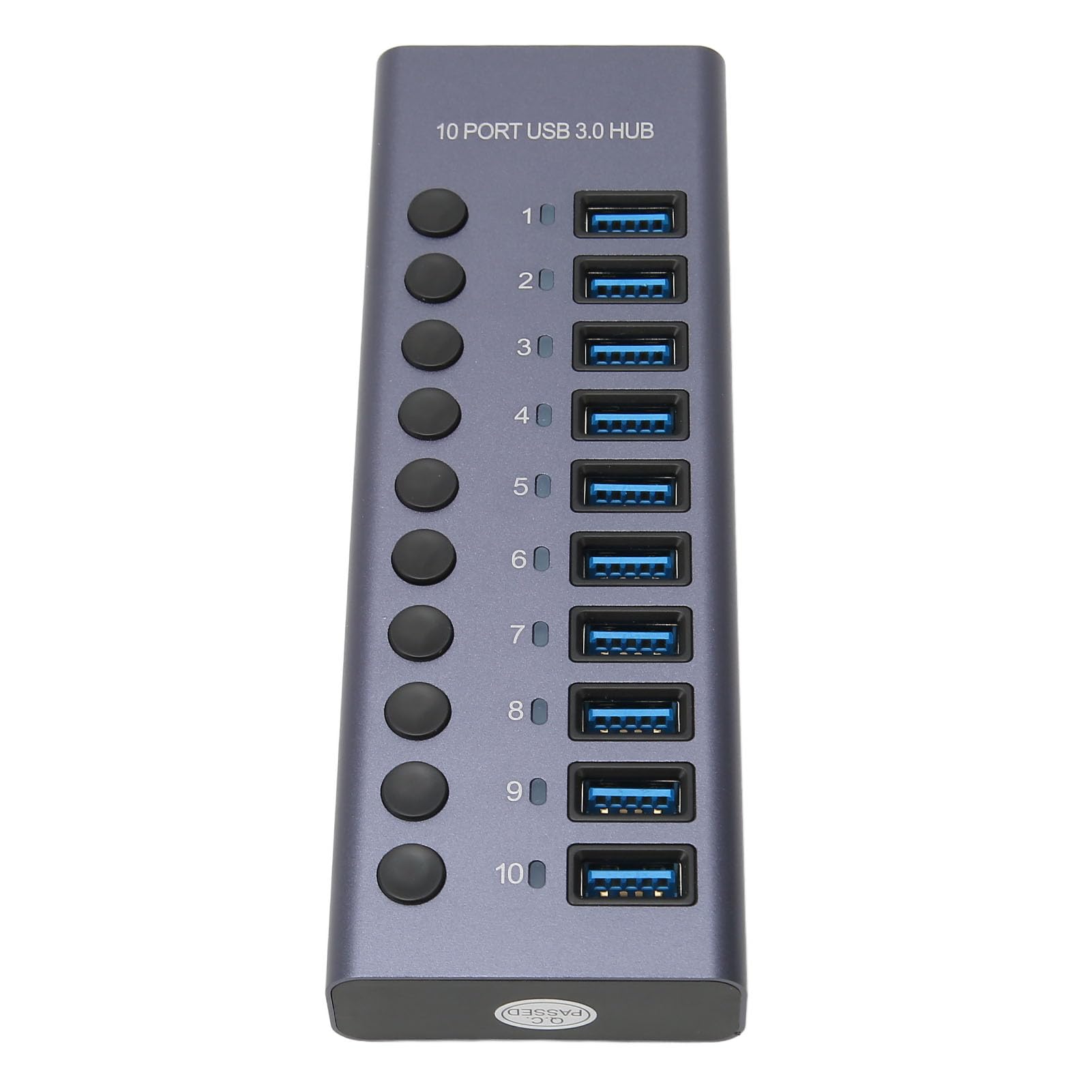 Cocoarm 10-portowy Koncentrator USB 3.0, 60W, Wykonany ze Stopu Aluminium, z Indywidualnymi Włącznikami/wyłącznikami, Przeznaczony do Komputera, Laptopa, Klawiatury, Myszy, Dysku (wtyczka UE)