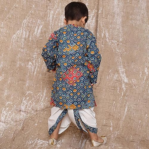 Image of AJ DEZINES Kids Animal Print Pure Cotton Dhoti Kurta Set For Boys