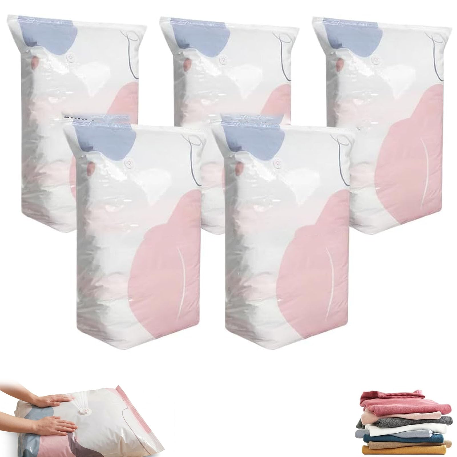 Genérico Bolsa de compresión al vacío sin Bomba, Bolsa de Almacenamiento cúbica Resistente con Cierre hermético para Ropa y edredones, Bolsa Reutilizable de compresión a presión. (5pcs 100x80x30cm)