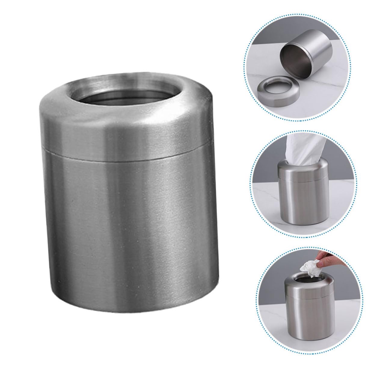 Poubelle en Acier Inoxydable 1, 5 L Argenté, Mini Corbeille de Bureau | Finition Brossée, Ouverture Pratique, Format Compact pour Table, Chambre, Salle de Bain ou Voiture