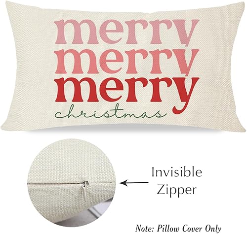 Miniatura 5 de PANDICORN Fundas de almohada de Feliz Navidad de 12 x 20 pulgadas, decoración moderna de casa de campo, rosa, Navidad, invierno, vacaciones, lumbar,