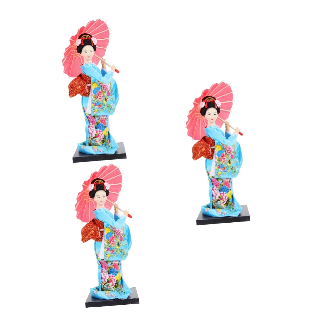 Décor de Art Déco Japonais pour Salon : Lot de 3 Poupées Kimonos Geisha Statuettes Figurines