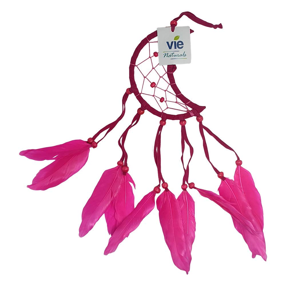 VIE Naturals Crescent Dream Catcher, Feathers, 12cm, Pink, UK-VN0491-CRESENT-DREANCAT-12CM-PK