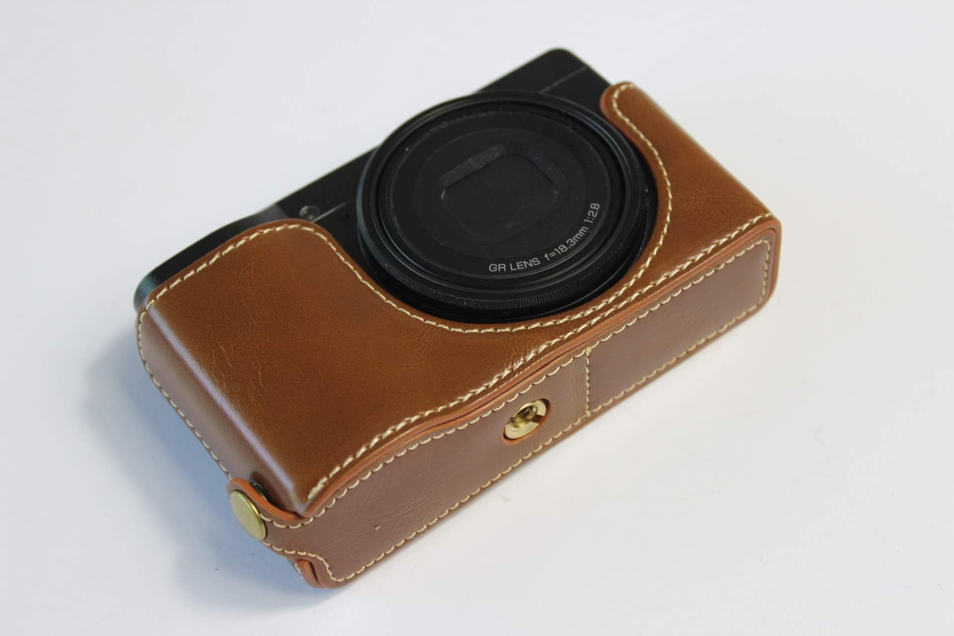BolinUS Ricoh GR III Case, Handmade PU Leather Half Camera Case Bag Cover Bottom Opening Version for Ricoh GR III with Hand Strap (Brown)