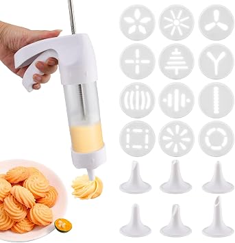 Cookie Press Gun, Icing Gun Kit with 12 Cookie Discs and 6 Piping Tips, Biscuit Maker Machine for DIY cake Maker Decorating Baking SuppliesWhite