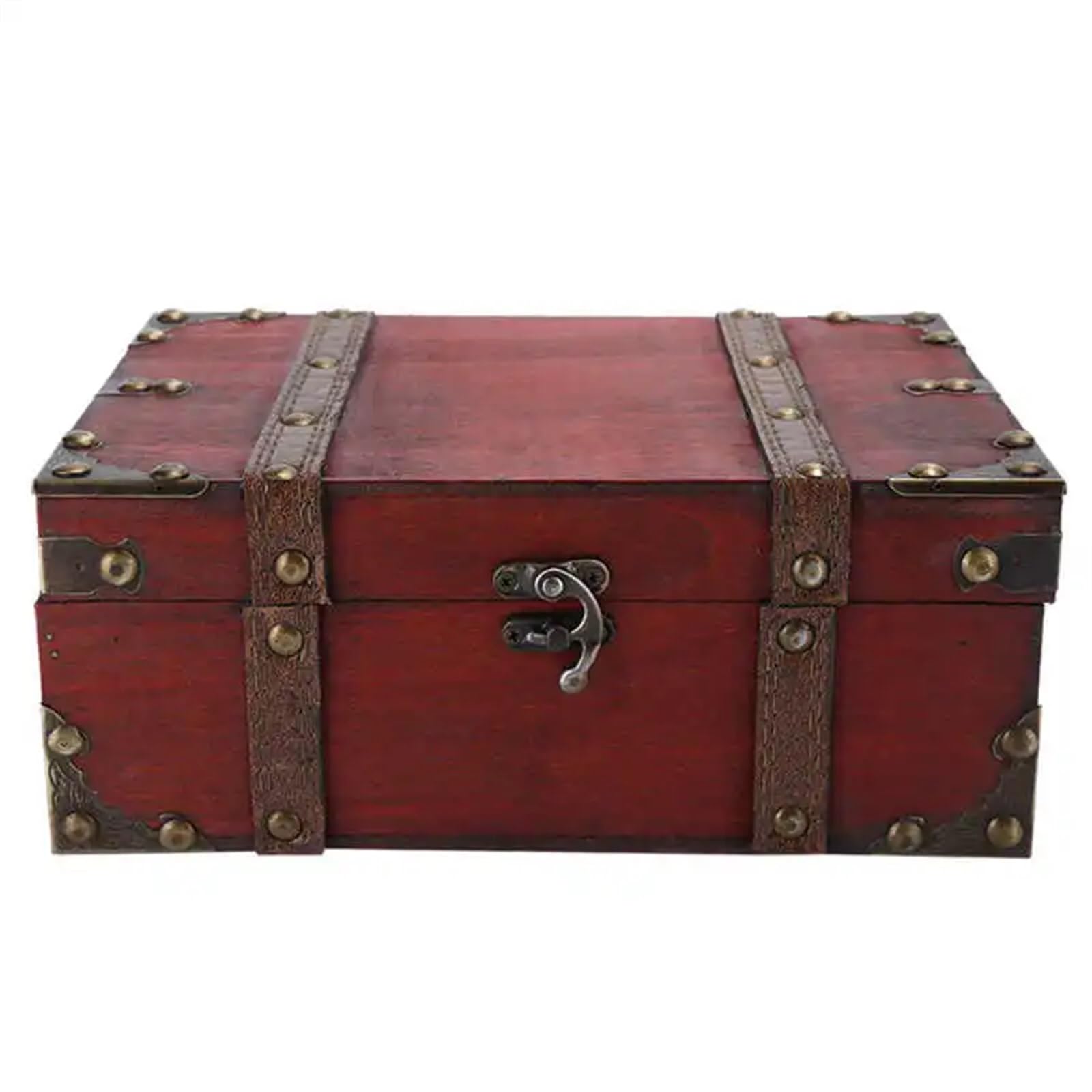 YShiuoL Wooden Storage Box Vintage Large Capacity Wooden Jewelry Storage Box Decorative Treasure Lockable Necklace Earring Ring(Style2)