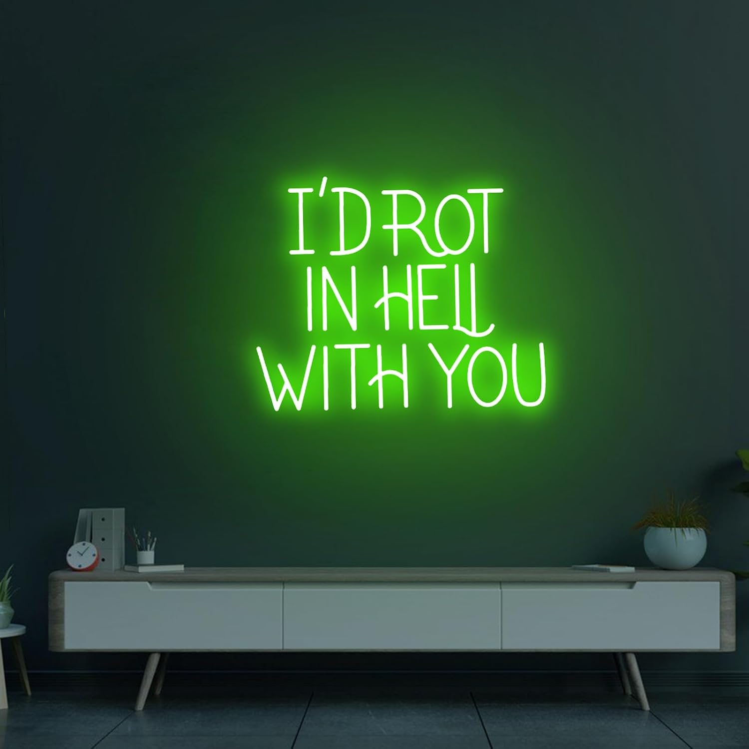 I'd Rot in Hell With You Neon Sign Led Neon Light Up Signs for Gothic Wall Art Decor Halloween Bedroom Birthday Party Bar Shop Size: 20 inches