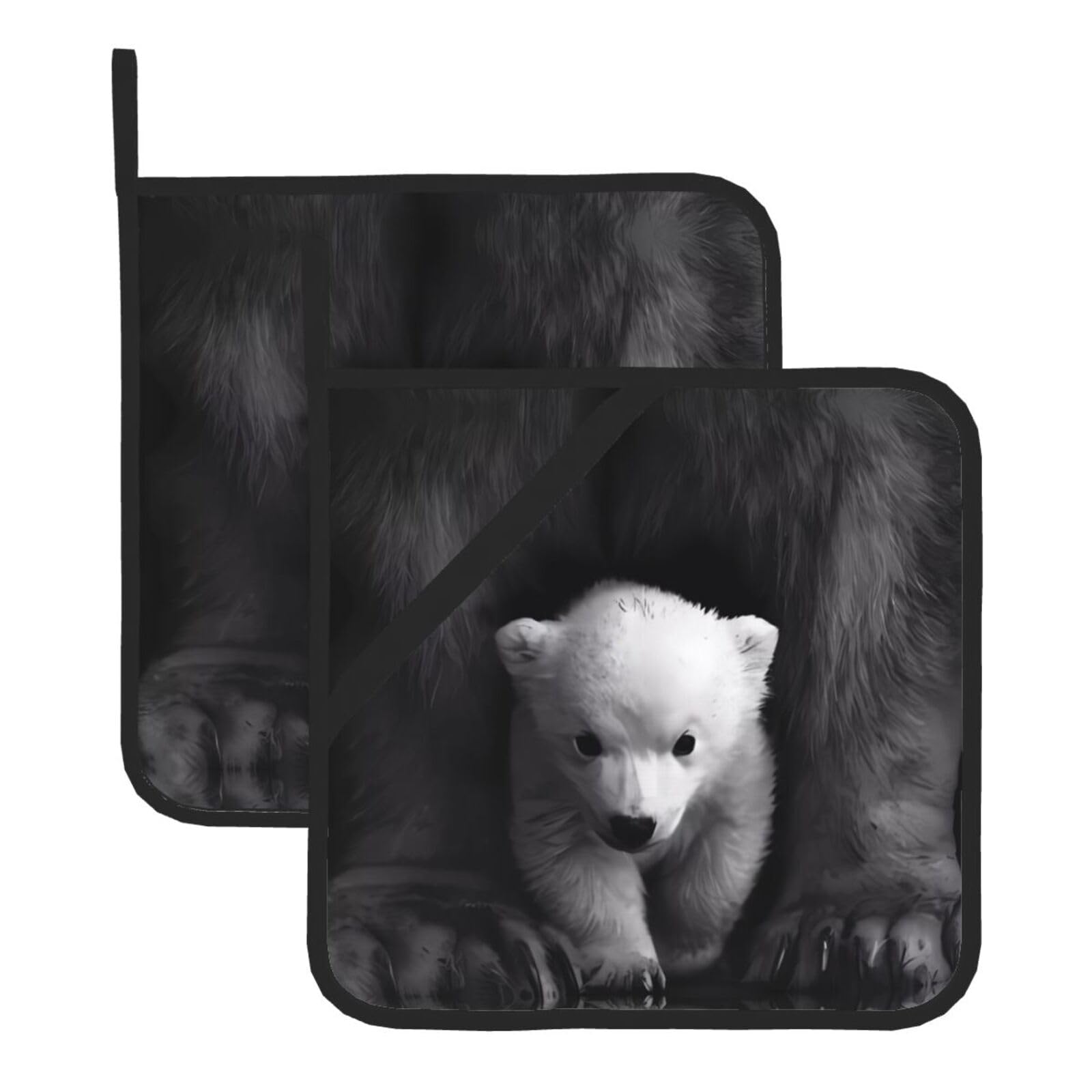 WHJSSF bear Prints Square Pot Holders - Heat Resistant Kitchen Trivets 2-Pack - Waterproof Covers for Hot Dishes, Oven & Grill with Hanging Loop