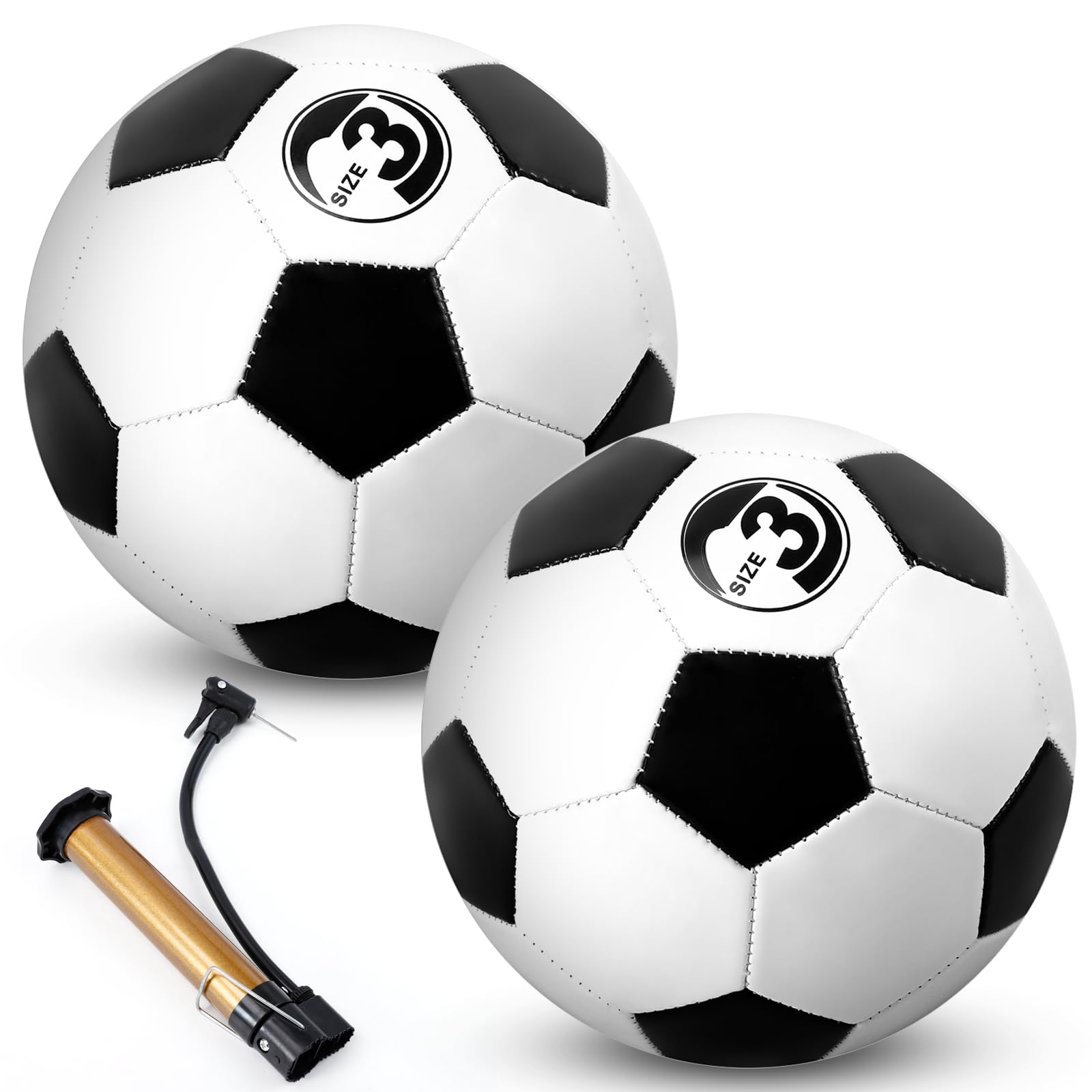 ausurme 2 Pack Size 3 Football for Kids,Black White Footballs with Pump, Mini Soccer Balls For Toddlers Youths Indoor Outdoor Garden,Football Gift For Boys Girls