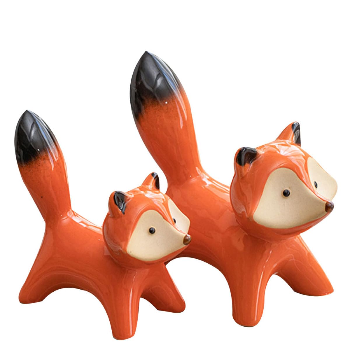 Céramique Figurine Ornementale Lot de 2, Renard Rouge