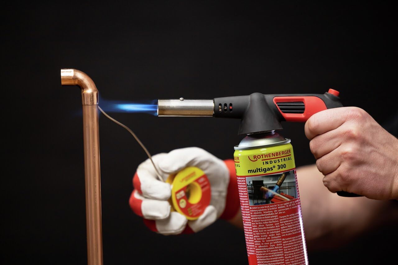 ROTHENBERGER Industrial RS 300 - Attacco bruciatore (singolo), accensione piezoelettrica, rotazione 180 – 360 °C, funzionamento sopra la testa, bruciatore a gas per cartuccia a gas Multigas 1500004680