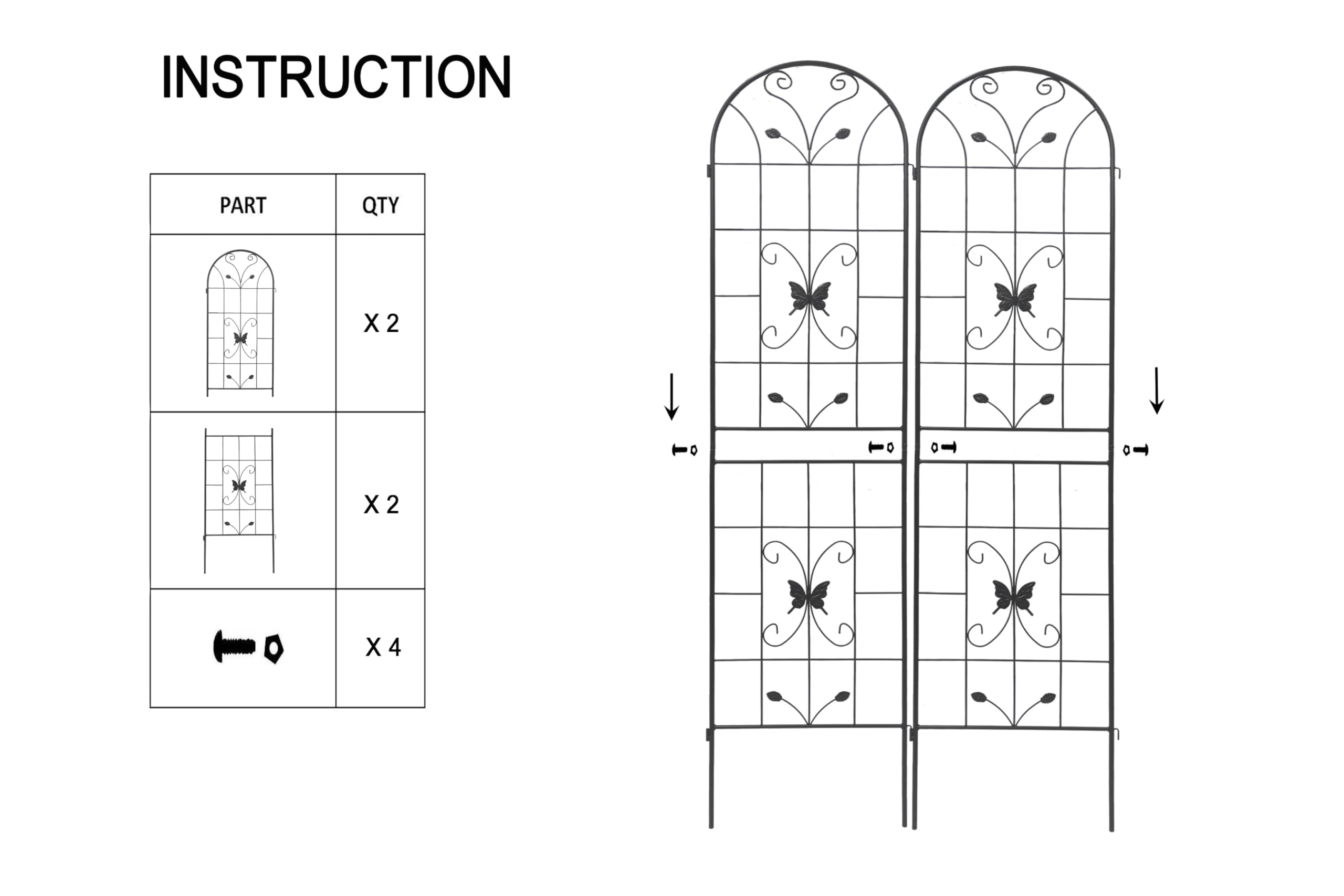 Rankgitter aus Metall 2er / 4er Set, 220 x 50 cm, Pflanzenstütze für Kletterpflanzen und Rosen, Rankgitter für Garten, Balkon, Terrasse und Innenbereich, Schwarz (2er Set)