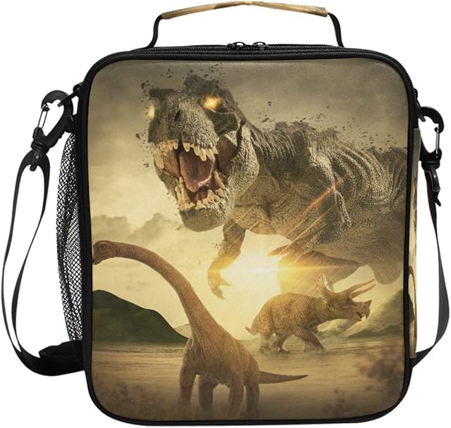 Boys Dinosaur Lunch Bags 3D T-Rex Jurassic Park Large Insulated Lunch Box Tote Bag Cold Thermal Freezable Shoulder Strap for Kids Teen School Work
