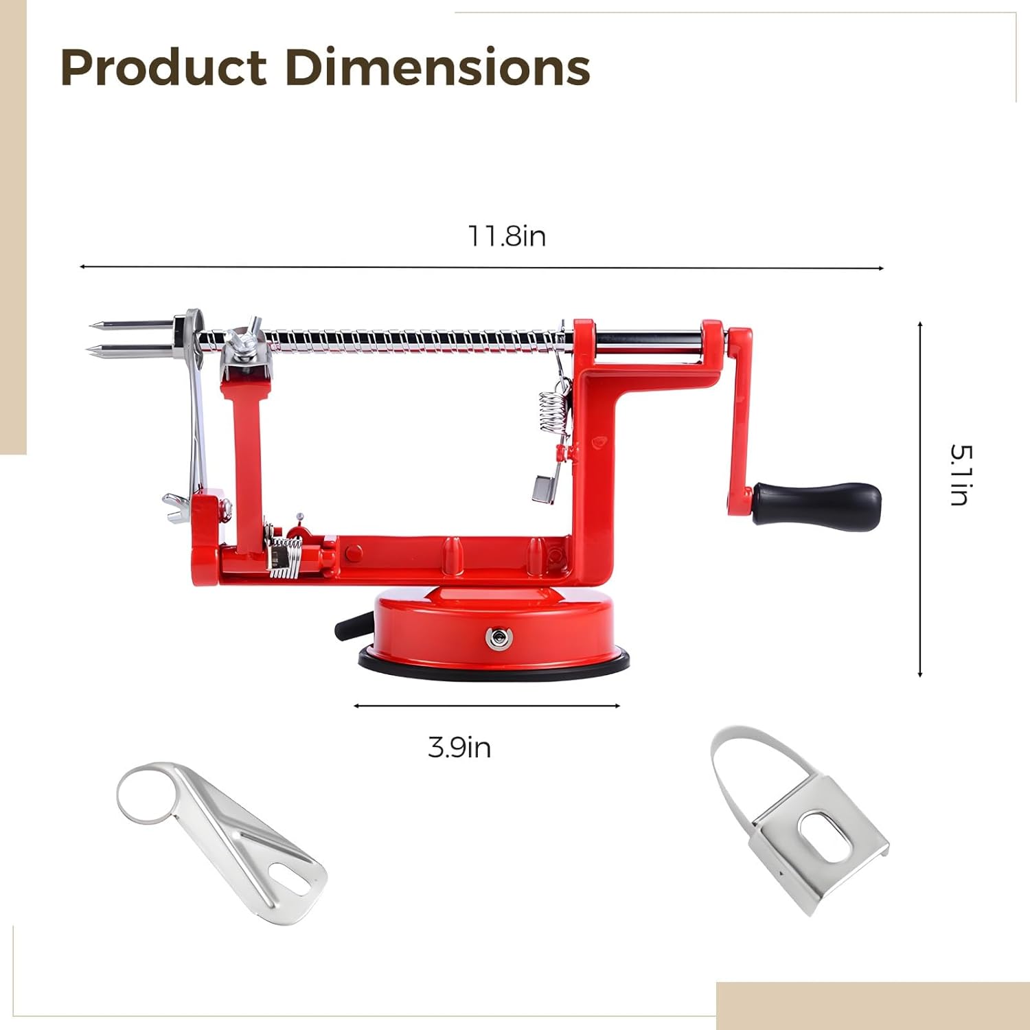 Stainless Steel Fruit Slicer & Peeler, Crank-Operated, Dual Blades