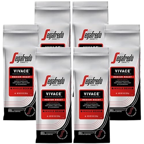 Segafredo Zanetti Whole Bean Coffee – Made With Arabica Coffee – Medium Roast, Balanced with Smooth Acidity – Colombian & Brazilian Blend – Vivacious Medium Body – Vivace, 10oz Bag, Pack of 6