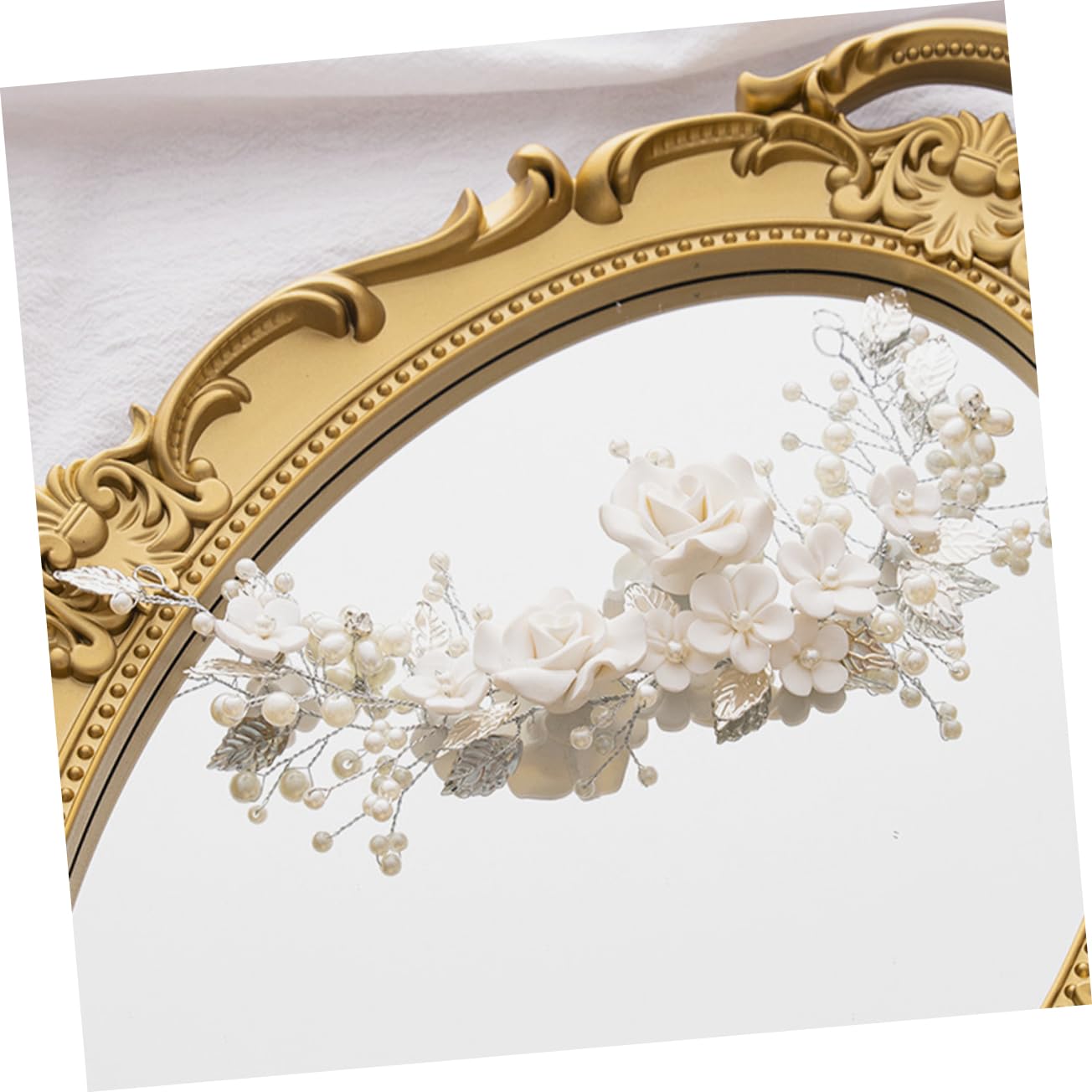 FRCOLOR 3 Piezas Tiara De De Vid Diadema De Guirnalda Nupcial Accesorios Para El Cabello De Boda Tocados De Novia Lazos Para El Cabello Con Flores De Cerámica Blanda.
