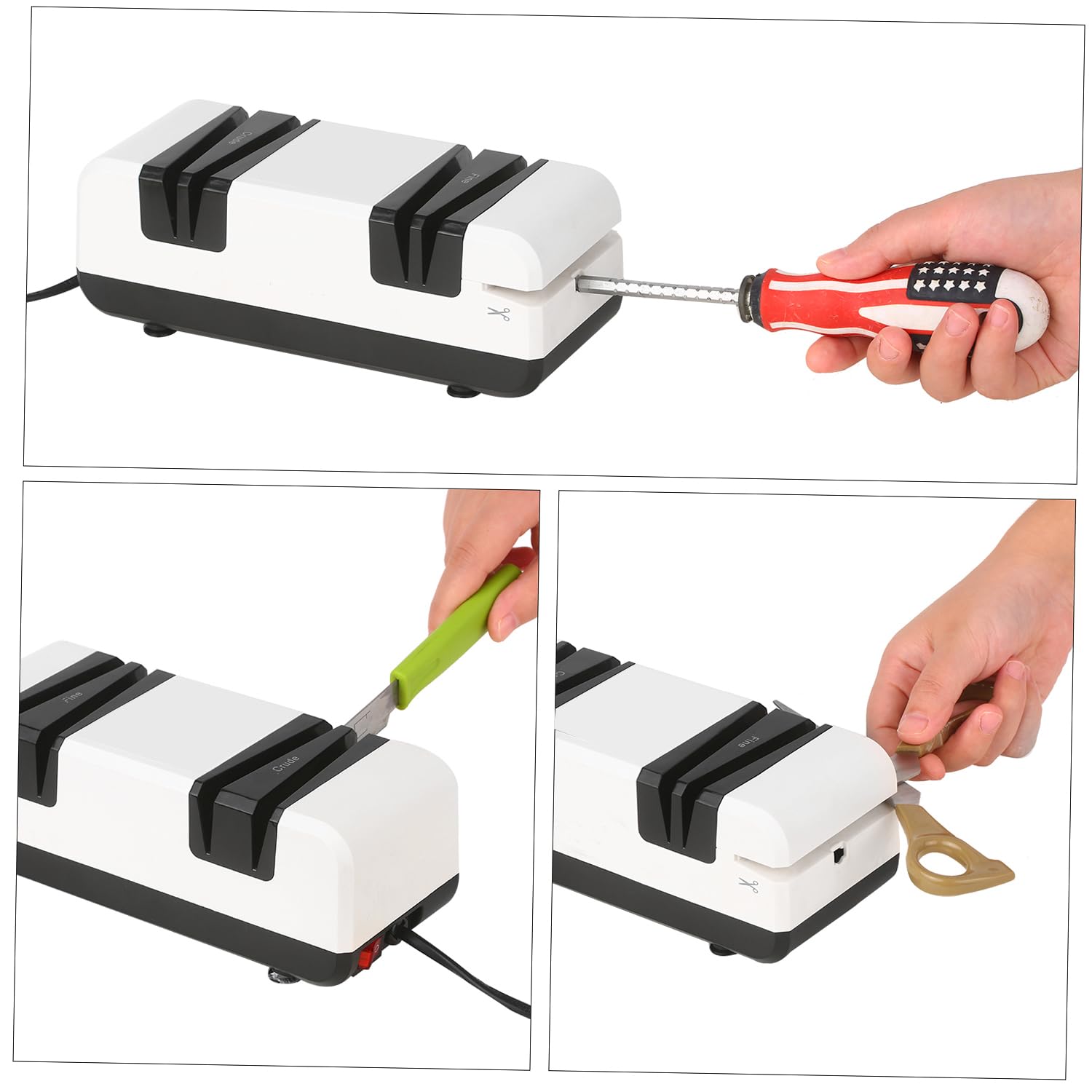 Afilador de cuchillos eléctrico profesional Afilador de cuchillos automático multifuncional con chaflán de 15 grados Ranuras brutas y finas para cuchillos de hoja recta Tijeras Cortador de