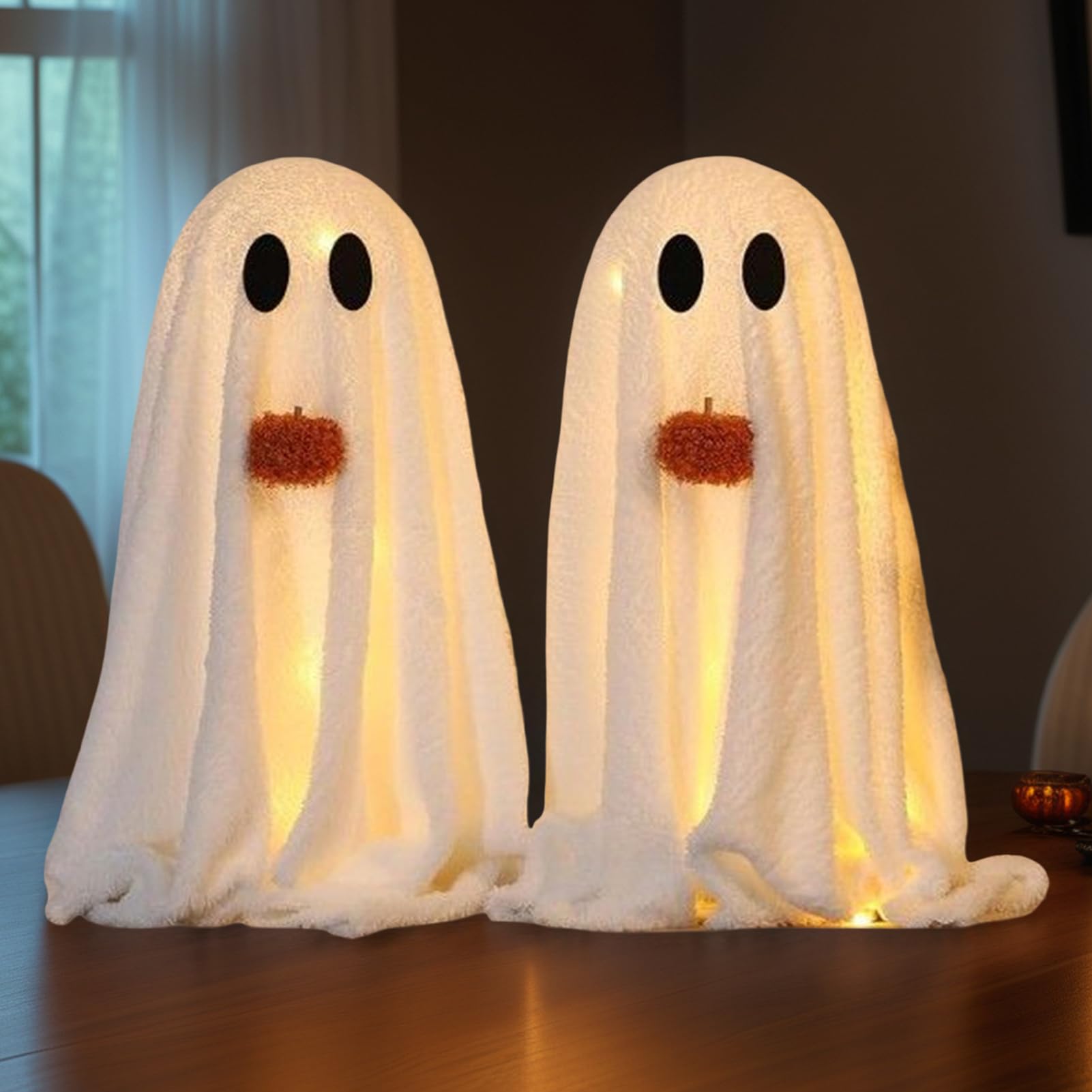 Duch Na Halloween Świecące Upiorne Duchy Zestaw na Halloween | Dwie Sztuki Dekoracje Halloween Ozdoby Stołowe dla Wnętrz i Na Zewnątrz oraz Kuchnia Sypialnia Salon Ganek Taras Podwórko