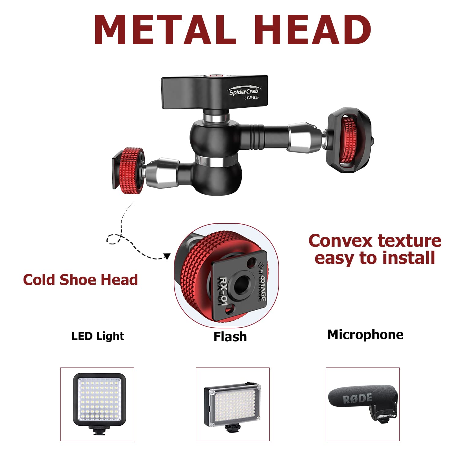 IFOOTAGE Magic Arm Accessories, Cold Shoe Head, do mikrofonu, światła LED, monitora, 2 szt