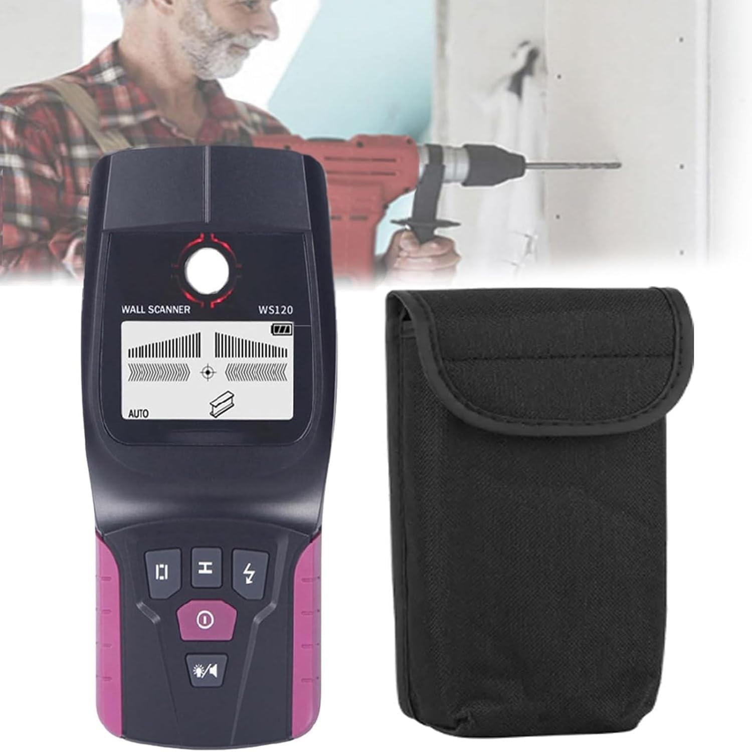 Automatyczna kalibracja wykrywacz krawędzi, wyświetlacz LCD, metal magnetyczny 110 mm / niemagnetyczny 80 mm, automatyczne wyłączanie 3 min., do wykrywania ścian elektryków