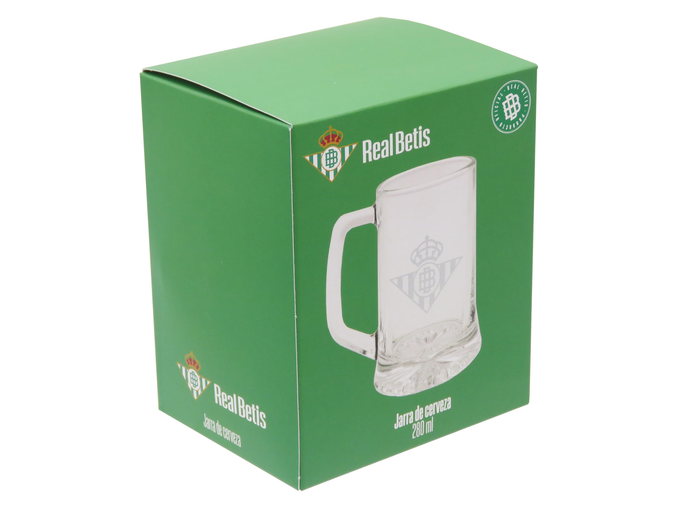 CYPBRANDS Real Betis Balompié, Jarra de Cerveza, Vidrio, Capacidad 280 ml, Transparente, Producto Oficial
