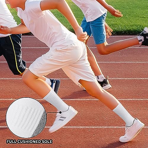 BOOPH Kids Boys Girls Athletic Crew Socks Performance Cushioned Thick Cotton Socks for 5-14 Years 6 Pairs 5