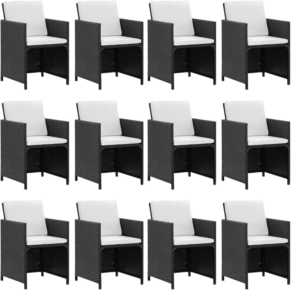 13 Piece Patio Dining Set with Cushions,Outdoor Furniture,Afternoon Tea Suit,Conversation Furniture,Perfect for Decorating Your Yard, Balcony, Patio and Home. Poly Rattan Black