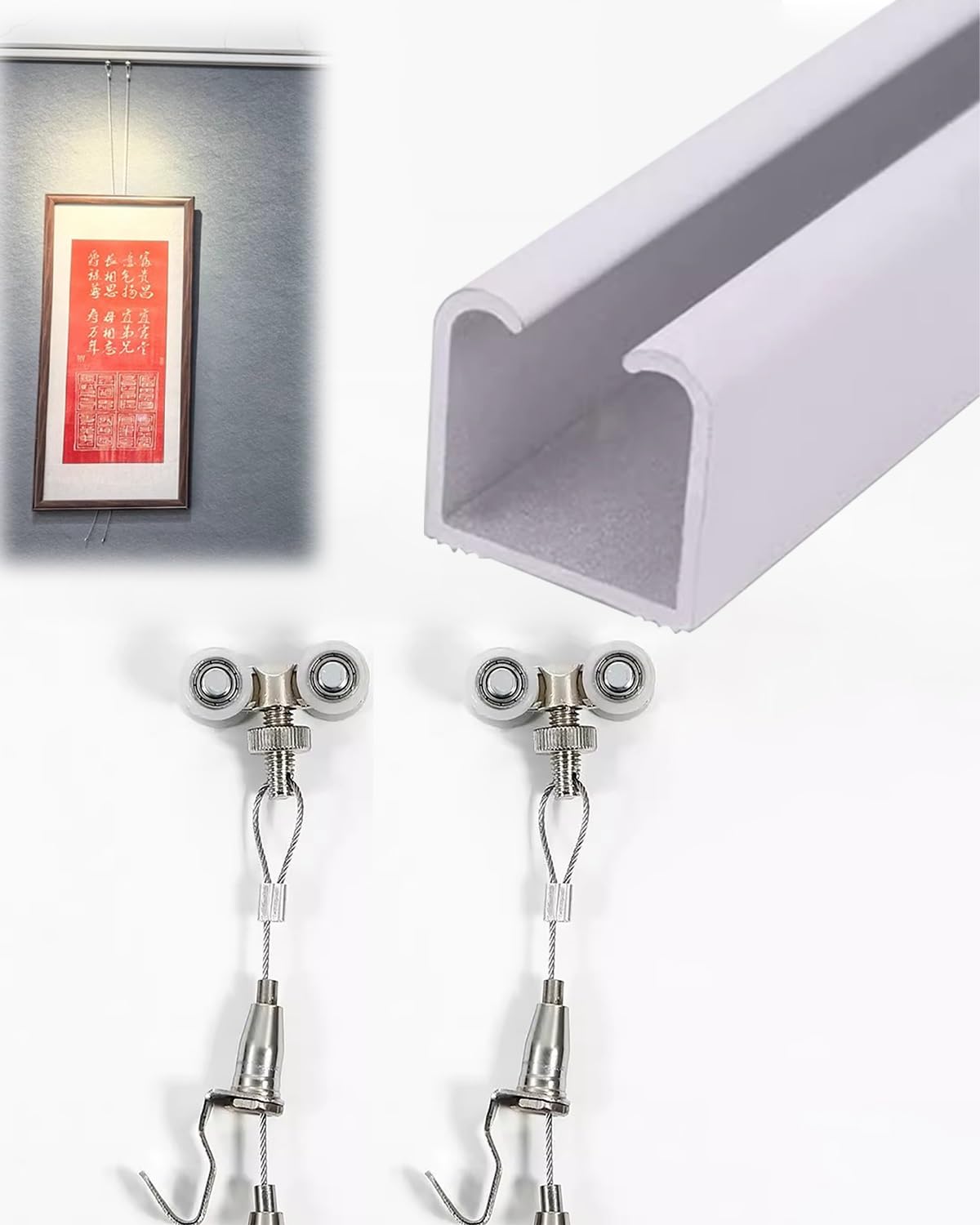 Colgar Cuadros Resistente Riel Colgar Cuadros con Cable de 1m 2m 3m, Galería Sistema para Colgar Cuadros Cordón Decorativo para Paredes de Hormigón Plano A Pared para Colgar Cuadros Sin Agujeros(100cm