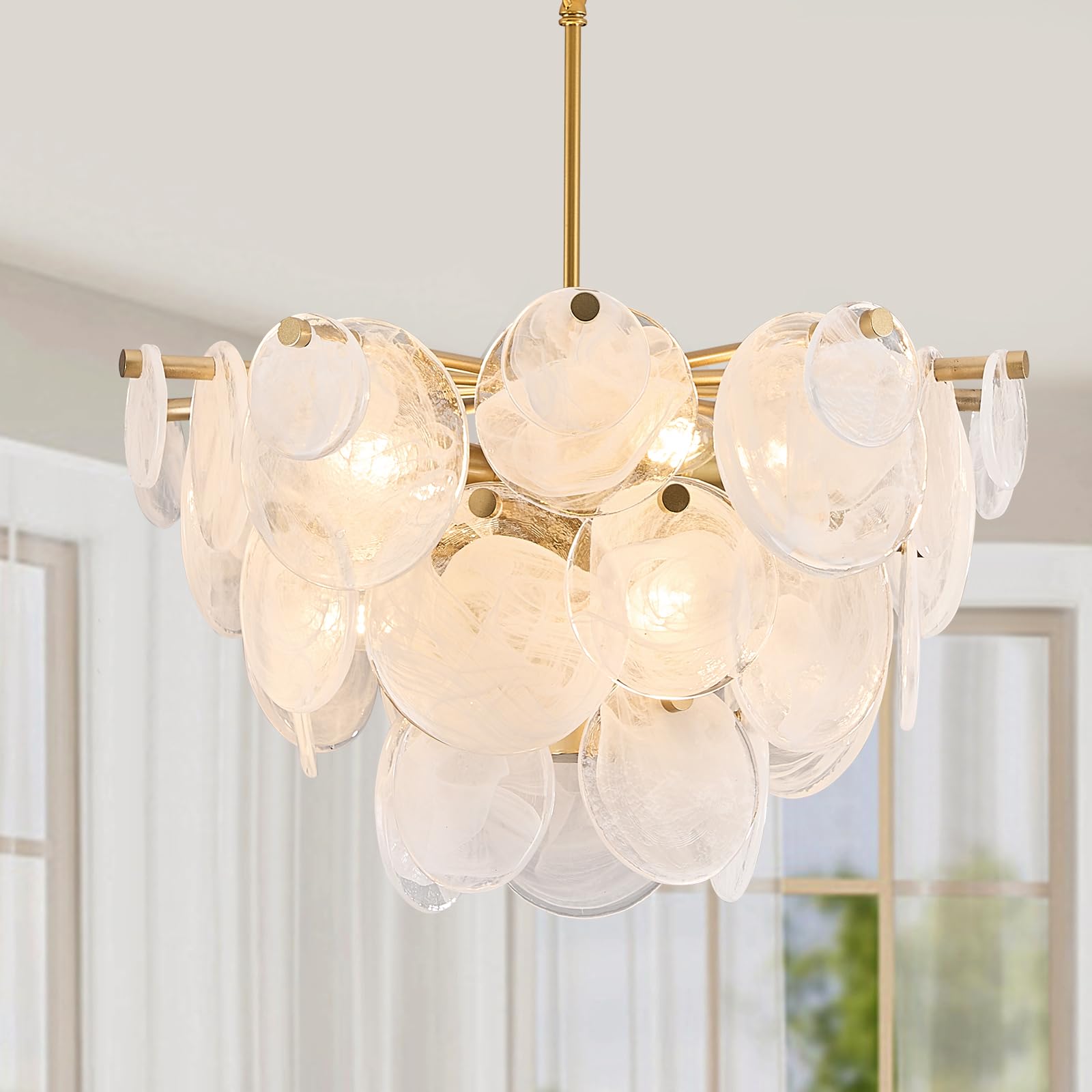 Photo 1 of HLMRCHEN Gold Chandelier for Bathroom Alabaster Dining Room Light Fixture Modern Glass Chandeliers for Bedroom Living Room Kitchen Entryway Stairway and Foyer?Vintage capiz?