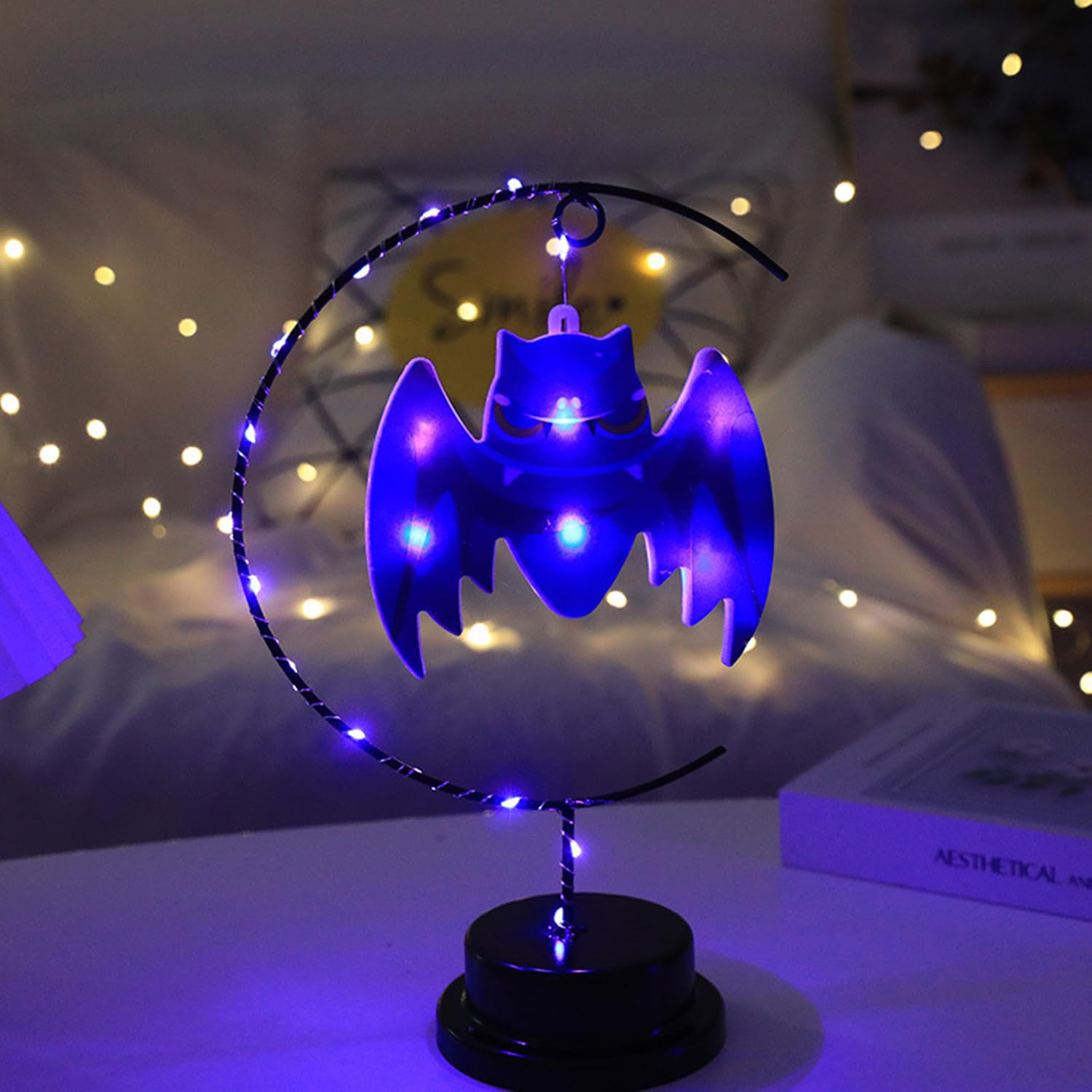 HFHungkeong LED Decorative Enchanted Halloween Night Light,Battery Powered Table Lamp Lunar Crescent Lamps Bedside Night Lights Gifts Suitable for Halloween Cosplay Party