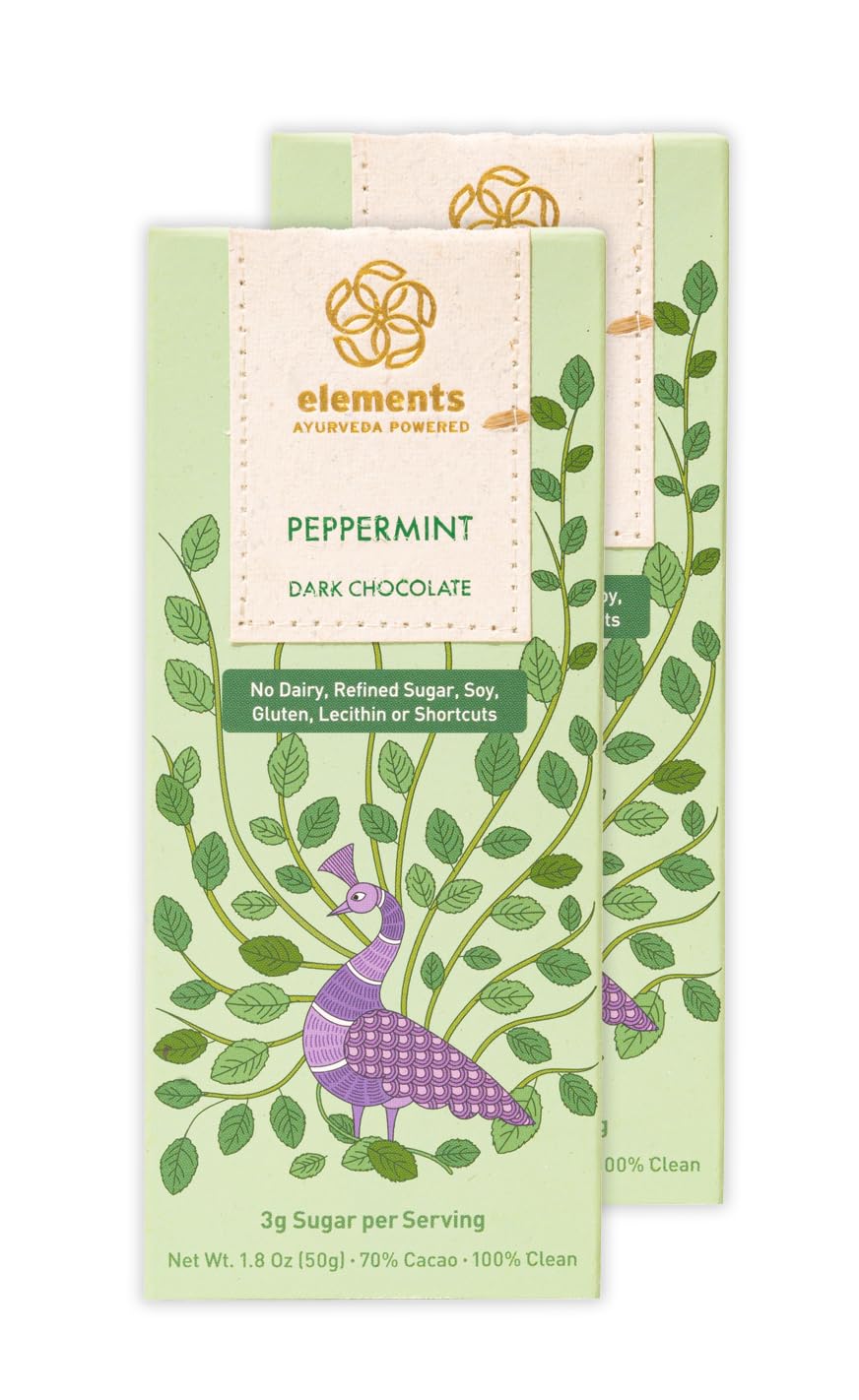 Elements Truffles Peppermint Bar w/ Lavender- Heavy Metal Tested- Dairy Free Chocolate Bar - Paleo, Gluten Free, Non-GMO, Raw & Organic Chocolate - Ayurveda Inspired Healthy Chocolate Bar - 2 Pack