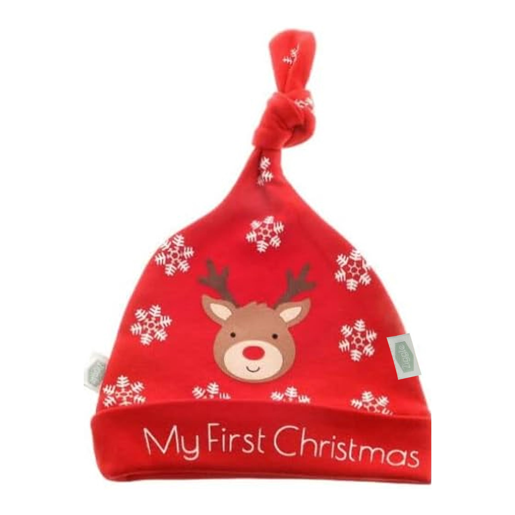 Ziggle Unisex Infant Red Reindeer Baby - Newborn Hat - 100% Cotton Baby Hat - Newborn Essentials - Fits 0-6 Months - Baby Clothes My First Christmas Red