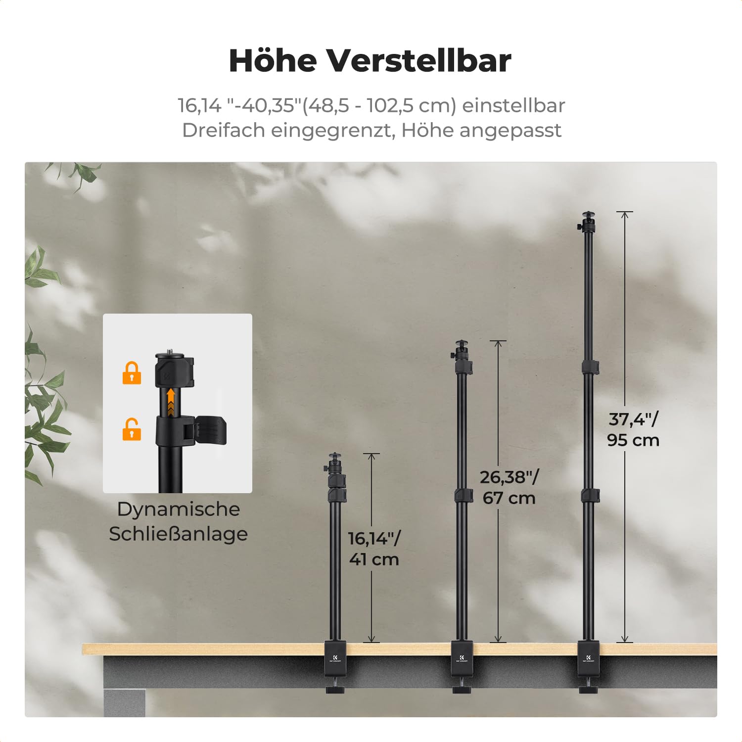K&F CONCEPT 2 Pack Fotografie Lichtstativ mit 1/4"-20 Kugelkopf | 13"-35,4" verstellbares Klemme für DSLR Kamera, Ringlicht, Live Streaming, Video Aufnahmen