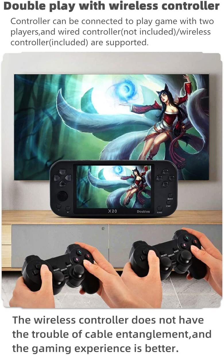 CHROX Console di Gioco per Doppio Giocatore con Controller Wireless da 5,1 Pollici, 9000 Giochi retrò Integrati, Supporta Video/Musica/E-Book/Dizionario Elettronico/Batteria al Litio con Uscita HDMI