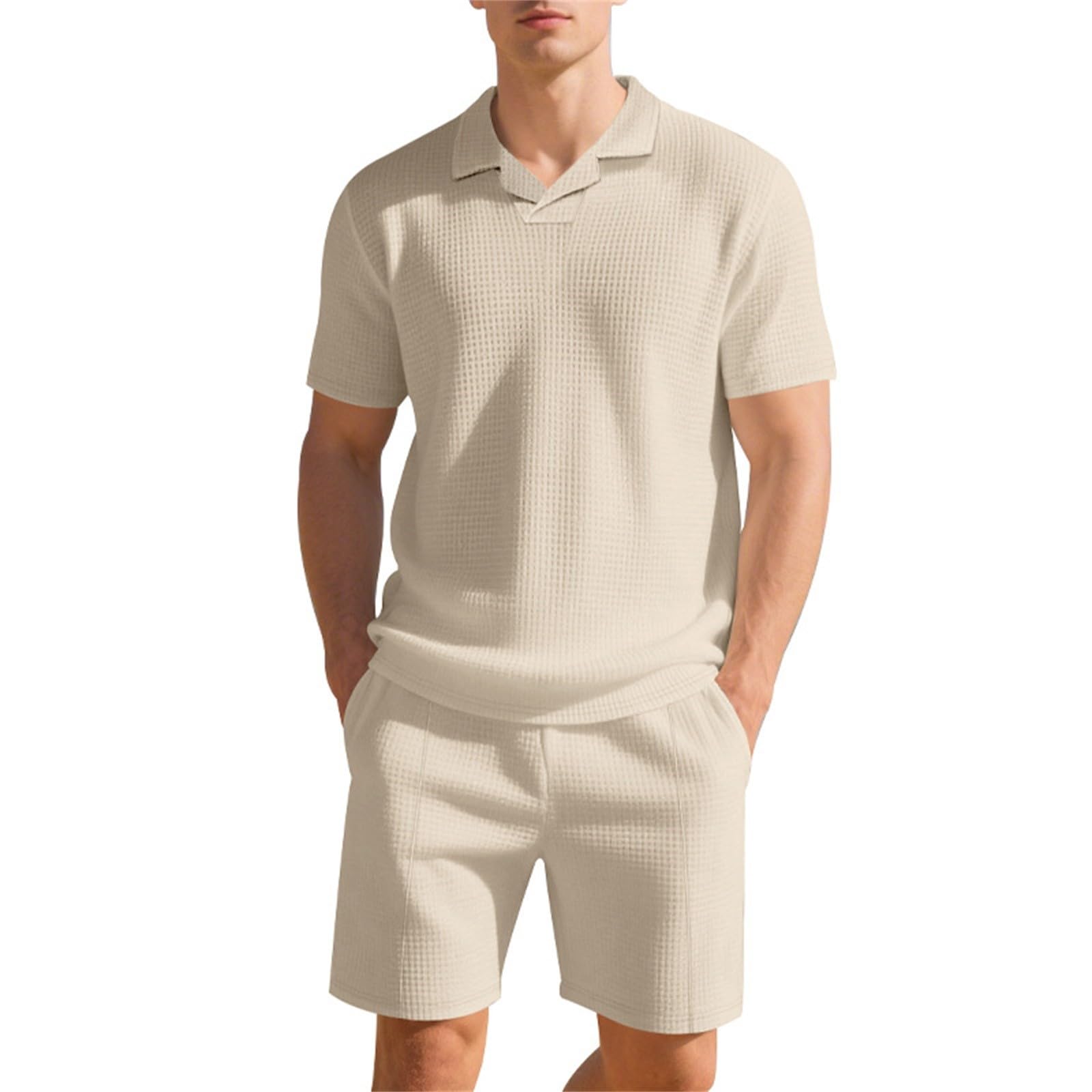 Generico 2 Pezzi Uomo Sportiva Estivo Tuta Leggero Coordinato Polo e Pantaloncini Abbigliamento Sportivo Casual Elegante Vestiti Estivi Uomo Completino Palestra Tuta Corta