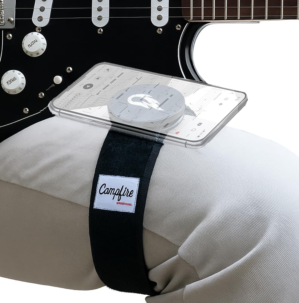 Correa magnética para teléfono para guitarristas | Acceso manos libres a pestañas y melodías | Posicionamiento natural en el muslo | Compatible con teléfonos MagSafe y no MagSafe |